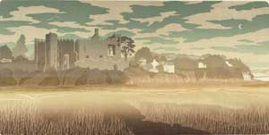 Artist: Bernard Green; Painting: Laugharne Castle and Dylan Thomas's Boathouse