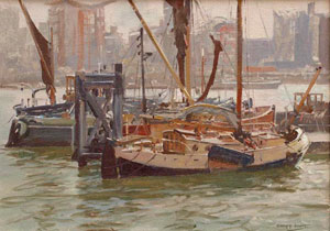 Artist: Geoff Hunt; Painting: A confusion of Barges