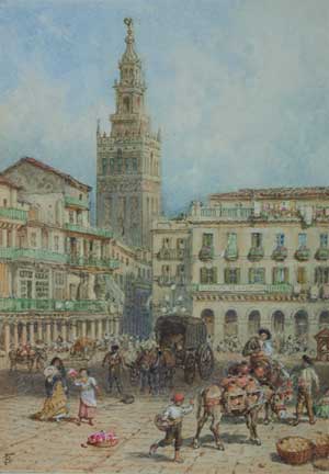 Artist: Myles Birket Foster RWS; Painting: The Rialto Bridge Steps, Venice [&] and Plaza de San Francisco, Seville