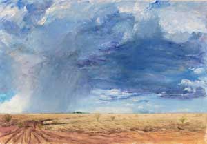 Artist: Stephen Jack; Painting: Distant farmstead, Queensland